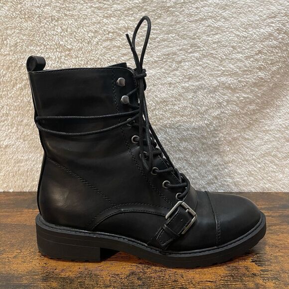 Womens Boots Size 10M White Mountain Combat Decree Black Buckle Zip Lace - Picture 3 of 16